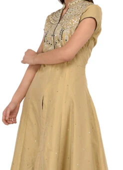 Beige Embroidered Front Slit Long Choli Lehenga Party Wear