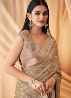 Beige Faux Georgette Embroidered Sequins Saree Party Wear -Deals Chic Lehenga Store beige faux georgette embroidered sequins saree saska3746spa7610 b