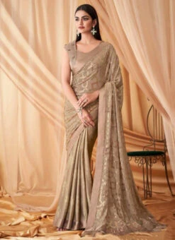 Beige Faux Georgette Embroidered Sequins Saree Party Wear -Deals Chic Lehenga Store beige faux georgette embroidered sequins saree saska3746spa7610 u