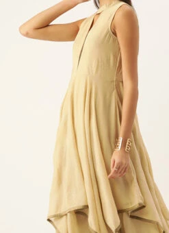 Beige Georgette Foil Printed Dress After Six Wear