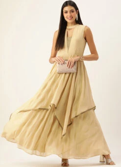 Beige Georgette Foil Printed Dress After Six Wear -Deals Chic Lehenga Store beige georgette foil printed dress DRBS02209651 u