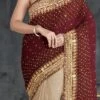 Beige Georgette Hand Work Half N Half Saree Party Wear