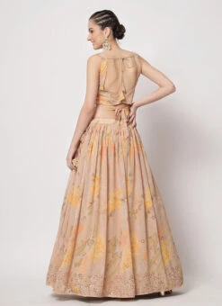 Beige Georgette Printed Umbrella Lehenga Choli Party Wear -Deals Chic Lehenga Store beige georgette printed umbrella lehenga choli ghsom127088 b