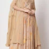Beige Georgette Printed Umbrella Lehenga Choli Party Wear