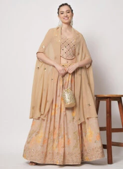 Beige Georgette Printed Umbrella Lehenga Choli Party Wear -Deals Chic Lehenga Store beige georgette printed umbrella lehenga choli ghsom127088 u