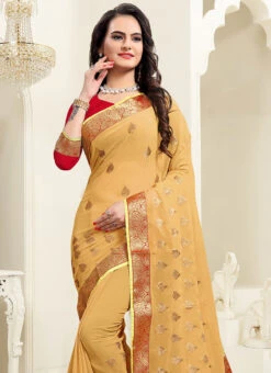 Beige Georgettte Embroidered Saree Festive Wear -Deals Chic Lehenga Store beige georgettte embroidered saree sasnf2388 b