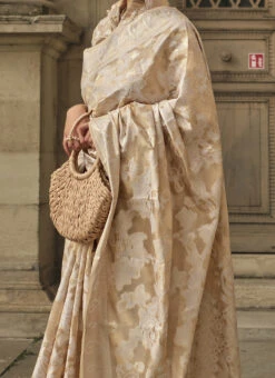 Beige Organza Chikankari Saree Festive Wear