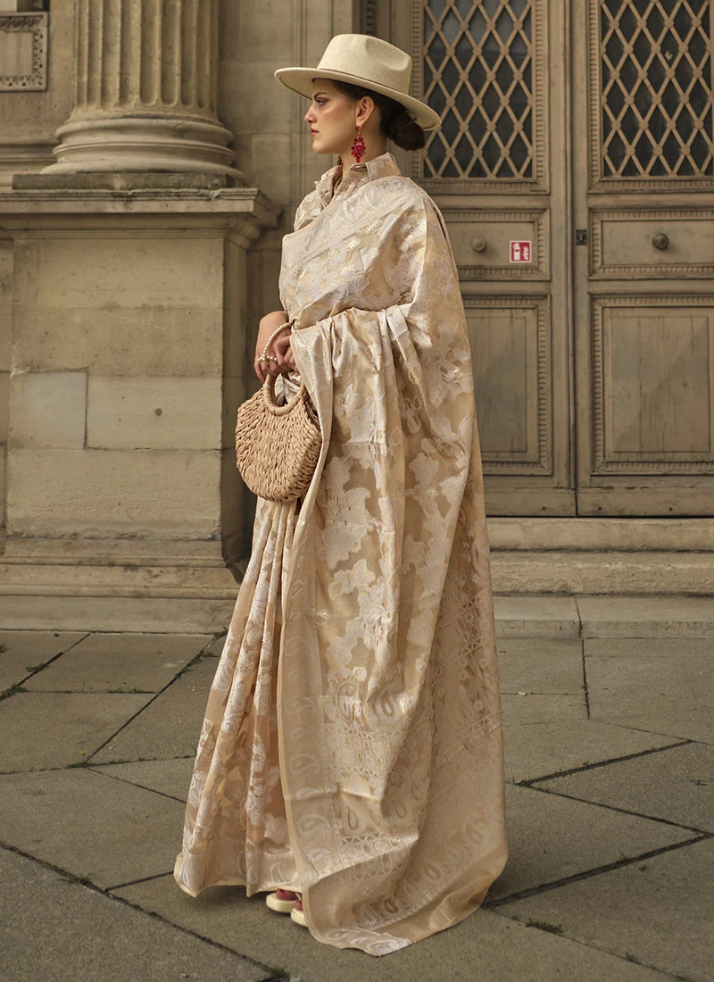 Beige Organza Chikankari Saree Festive Wear 3 Beige Organza Chikankari Saree Festive Wear - Image 3