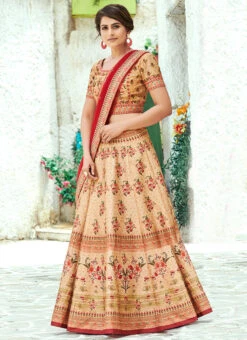 Beige Printed A Line Lehenga Party Wear -Deals Chic Lehenga Store beige printed a line lehenga ghsjssb1207 u