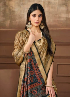 Beige Tussar Silk Digital Print Saree Festive Wear -Deals Chic Lehenga Store beige tussar silk digital print saree sasprt16861 b