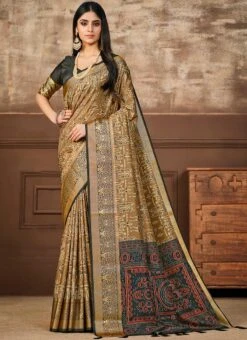 Beige Tussar Silk Digital Print Saree Festive Wear -Deals Chic Lehenga Store beige tussar silk digital print saree sasprt16861 u