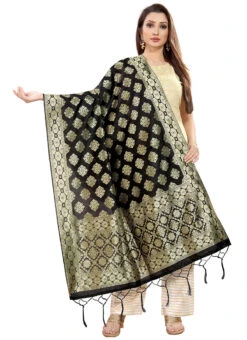Black Art Silk Benarasi Dupatta Party Wear -Deals Chic Lehenga Store black art silk benarasi dupatta dusli107blk u