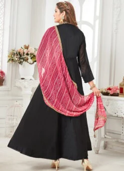 Black Art Silk Embroidered Gown Party Wear -Deals Chic Lehenga Store black art silk embroidered gown bgwrmnf824bl b