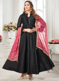 Black Art Silk Embroidered Gown Party Wear -Deals Chic Lehenga Store black art silk embroidered gown bgwrmnf824bl u