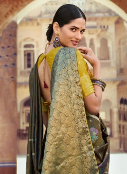 Black Art Silk Jacquard Sari Festive Wear -Deals Chic Lehenga Store black art silk jacquard sari sasli21214406 b