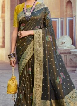 Black Art Silk Jacquard Sari Festive Wear