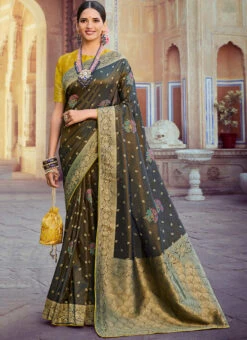 Black Art Silk Jacquard Sari Festive Wear -Deals Chic Lehenga Store black art silk jacquard sari sasli21214406 u