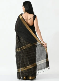 Black Blended Cotton Sari After Six Wear -Deals Chic Lehenga Store black blended cotton sari sadmfs048 b