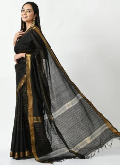 Black Blended Cotton Sari After Six Wear -Deals Chic Lehenga Store black blended cotton sari sadmfs048 u