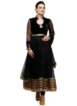 Black Brocade Art Silk Anarkali Suit Party Wear -Deals Chic Lehenga Store black brocade art silk anarkali suit slsifh11004 u