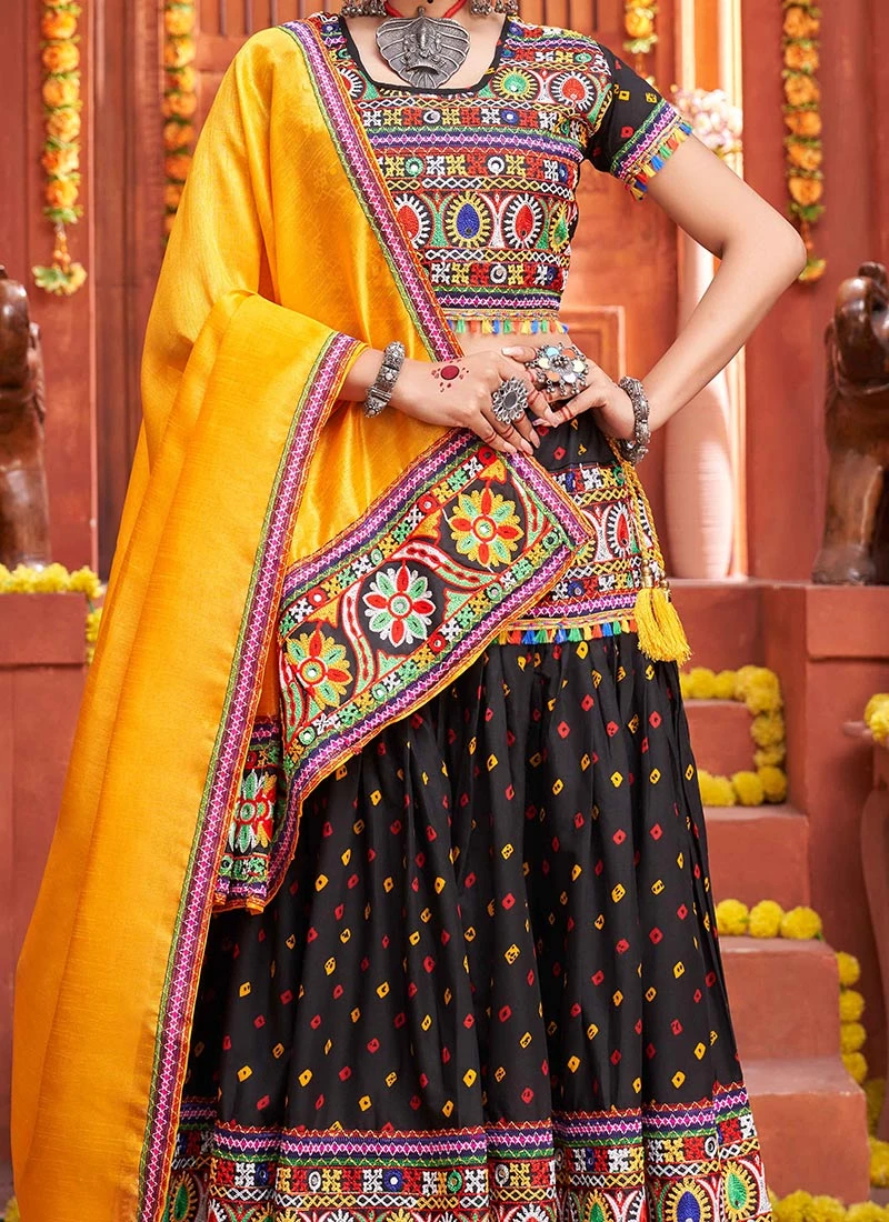 Black Cotton Embroidery With Mirror Work Chaniya Choli Festive Wear 1 Black Cotton Embroidery With Mirror Work Chaniya Choli Festive Wear