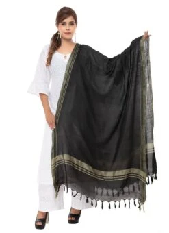 Black Cotton Slub Weaving Work Dupatta Work Wear -Deals Chic Lehenga Store black cotton slub weaving work dupatta dpdmimfd086 u