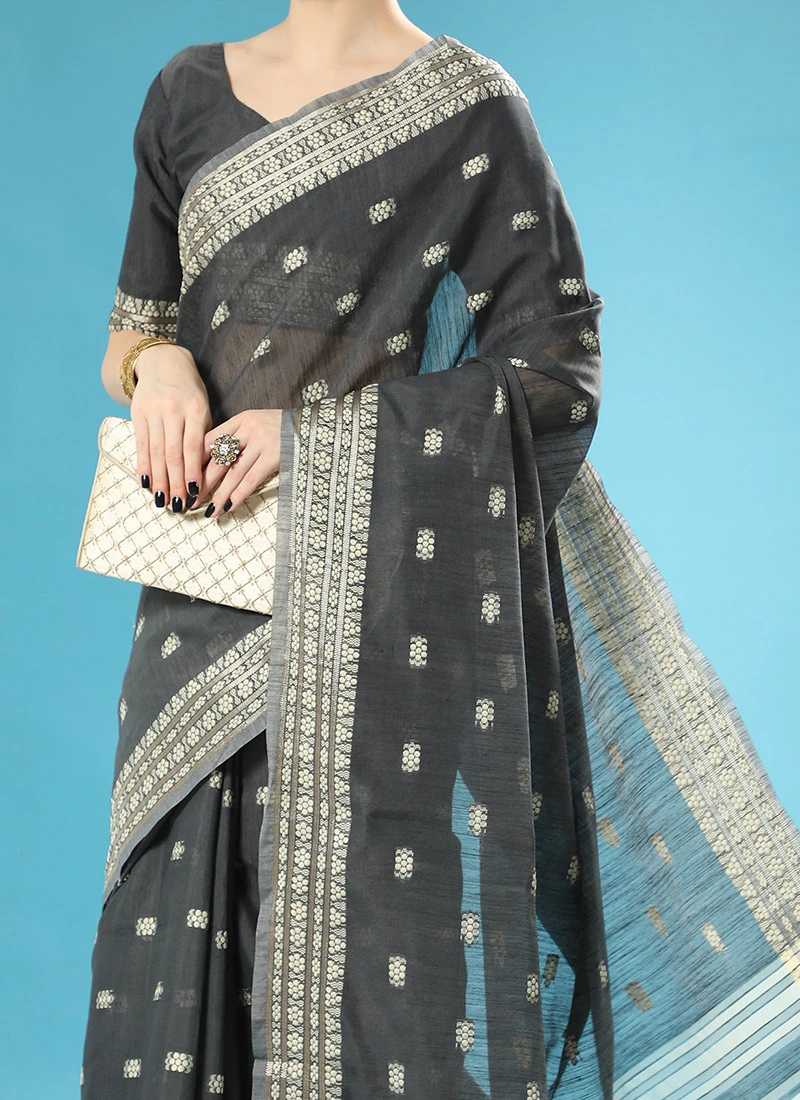 Black Cotton Weaving Saree Festive Wear 1 Black Cotton Weaving Saree Festive Wear