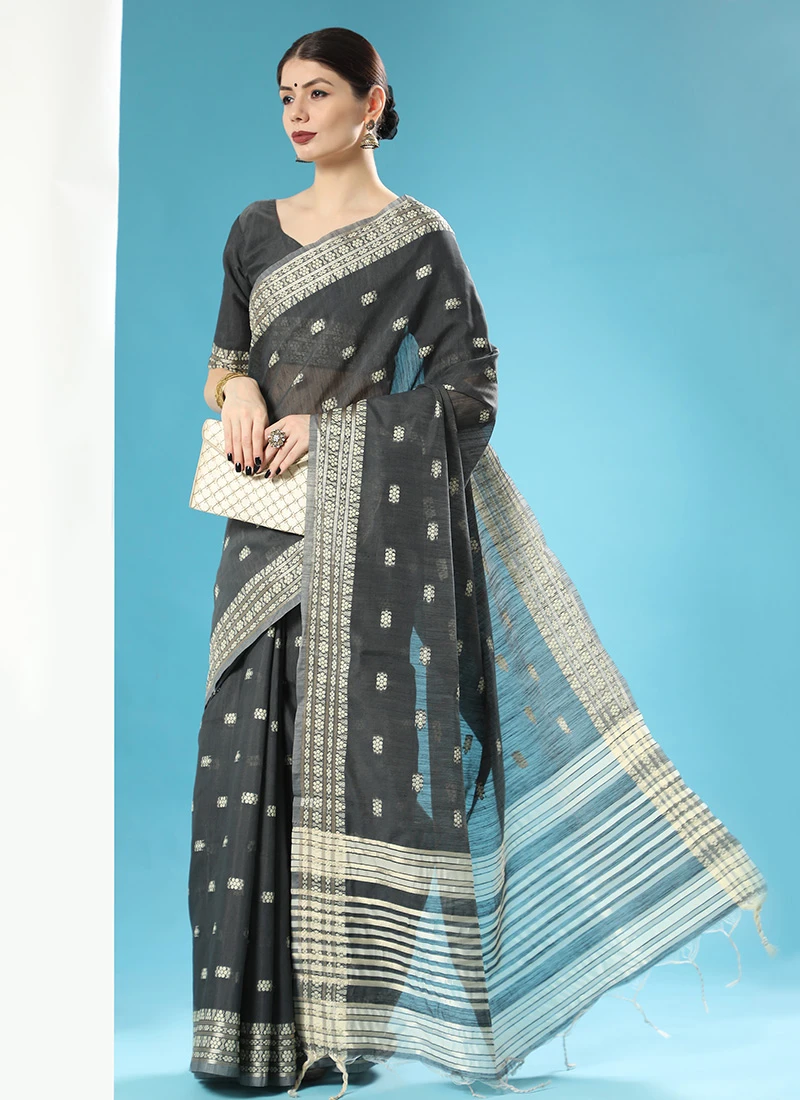 Black Cotton Weaving Saree Festive Wear 3 Black Cotton Weaving Saree Festive Wear - Image 3
