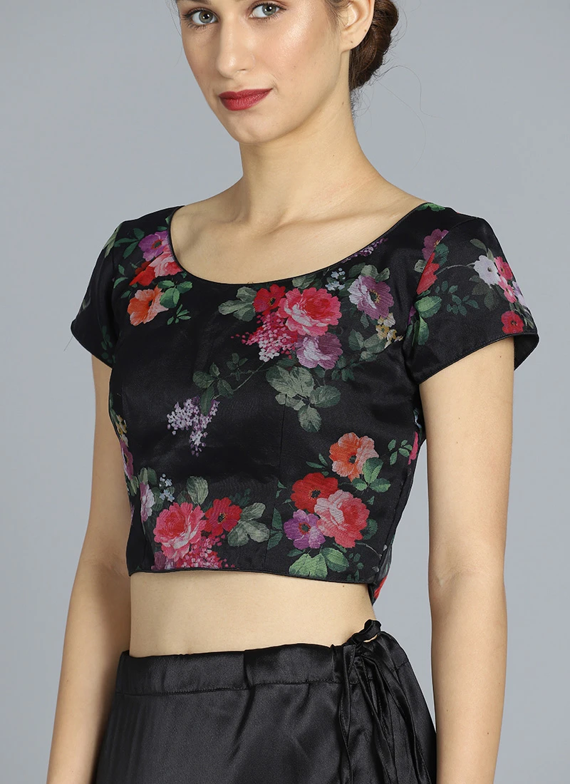 Black Digital Printed Organza Blouse Festive Wear 3 Black Digital Printed Organza Blouse Festive Wear - Image 3