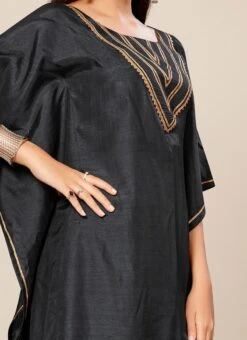 Grey Dola Silk Lace Work Kaftan Work Wear