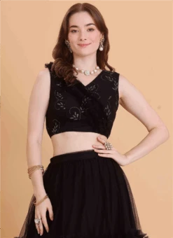 Black Embroidered Organza Blouse Festive Wear -Deals Chic Lehenga Store black embroidered organza blouse BLBS02309139 u
