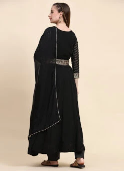 Black Faux Georgette Embroidered Anarkali Suit Party Wear -Deals Chic Lehenga Store black faux georgette embroidered anarkali suit slsrf27149 b