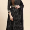 Black Faux Georgette Embroidered Anarkali Suit Party Wear