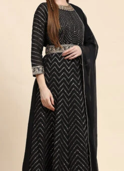 Black Faux Georgette Embroidered Anarkali Suit Party Wear