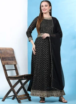 Black Faux Georgette Embroidered Anarkali Suit Party Wear -Deals Chic Lehenga Store black faux georgette embroidered anarkali suit slsrf27149 u