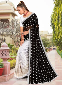 Black Faux Georgette Embroidered Half And Half Saree Party Wear -Deals Chic Lehenga Store black faux georgette embroidered half and half saree sasunk2091 u
