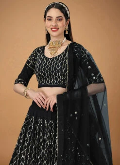 Black Faux Georgette Embroidered Umbrella Lehenga Party Wear -Deals Chic Lehenga Store black faux georgette embroidered umbrella lehenga ghsbv20006 b