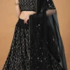 Black Faux Georgette Embroidered Umbrella Lehenga Party Wear