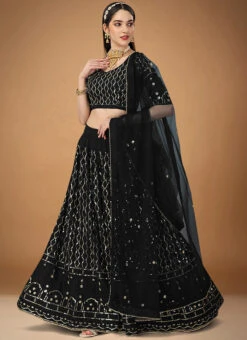Black Faux Georgette Embroidered Umbrella Lehenga Party Wear -Deals Chic Lehenga Store black faux georgette embroidered umbrella lehenga ghsbv20006 u