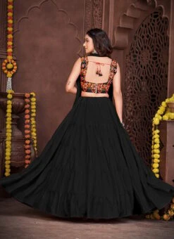 Black Faux Georgette Mirror Chaniya Choli Festive Wear -Deals Chic Lehenga Store black faux georgette mirror chaniya choli ghsacw7525 b