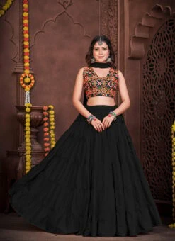 Black Faux Georgette Mirror Chaniya Choli Festive Wear -Deals Chic Lehenga Store black faux georgette mirror chaniya choli ghsacw7525 u