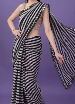 Black Faux Georgette Sari After Six Wear