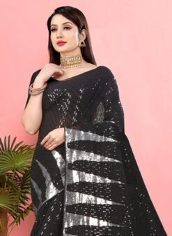 Black Georgette Sequins Embroidered Work Saree Party Wear -Deals Chic Lehenga Store black georgette sequins embroidered work saree sasacw4934 b