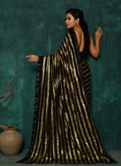 Black Georgette Sequins Work Saree Party Wear -Deals Chic Lehenga Store black georgette sequins work saree sakvfss026 b