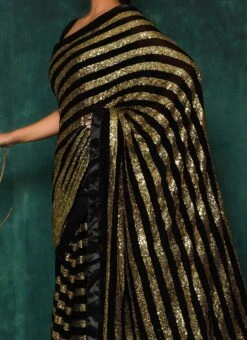 Black Georgette Sequins Work Saree Party Wear