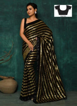 Black Georgette Sequins Work Saree Party Wear -Deals Chic Lehenga Store black georgette sequins work saree sakvfss026 u