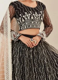 Black Heavy Net Sequins Embroidery Umbrella Lehenga Party Wear
