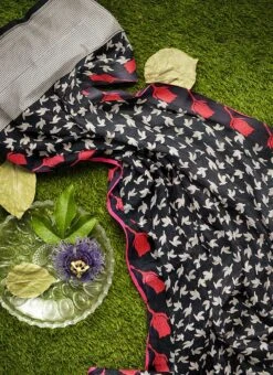 Black Mercerised Cotton Saree Festive Wear