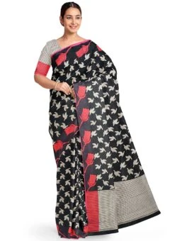 Black Mercerised Cotton Saree Festive Wear -Deals Chic Lehenga Store black mercerised cotton saree sa45g85w492 u