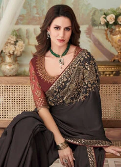 Black Milano Silk Embroidered Work Saree Party Wear -Deals Chic Lehenga Store black milano silk embroidered work saree sasli202727017c b